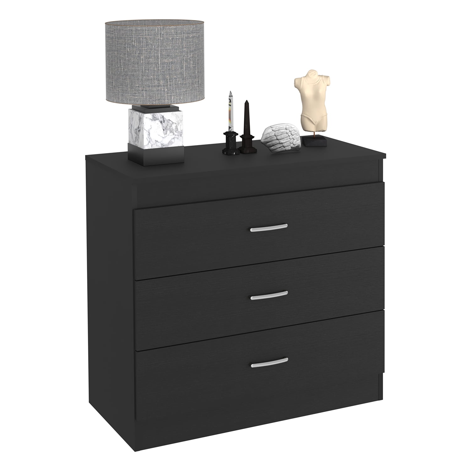 Kadyn Three Drawer Dresser, Chest of Drawers with Metal Hardware, Nightstand for Living Room, Black Storage Cabinet Kadyn Three Drawer Dresser, Chest of Drawers with Metal Hardware, Nightstand for Living Room, Black Storage Cabinet