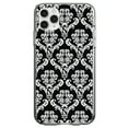thumbnail image 1 of DistinctInk Clear Shockproof Hybrid Case for iPhone 12 / 12 PRO (6.1" Screen) - TPU Bumper, Acrylic Back, Tempered Glass Screen Protector - Black White Damask Pattern - Floral Damask Pattern, 1 of 2