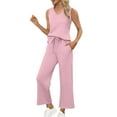 thumbnail image 3 of Jinhomg Two Piece Outfits for Women Summer Sexy Casual Sleeveless Tank Tops Elastic Wide Leg Pants Suit with Pockets Pink,XXL, 3 of 7