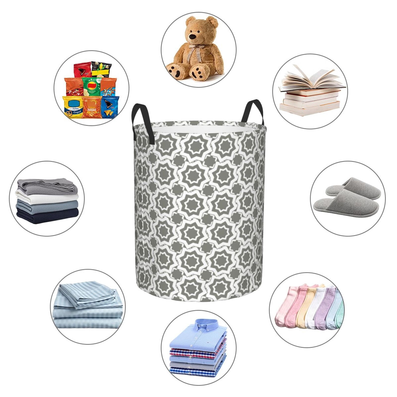 Large Laundry Basket with Handles - Gray Geometric Star Array Kids Baby Dirty Clothes Laundry Hamper for Bedroom Aesthetic