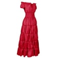 thumbnail image 3 of Oksale Womens Medieval Off The Shoulder Dresses Renaissance Smocker Dresses Vintage Puff Sleeve Dress Elegant Corset Long Dress for Party Red, 3 of 6