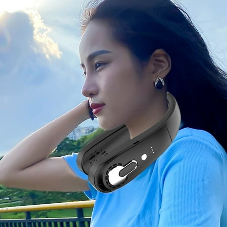 

Xtnmypj Small Portable USB Charging Foldable Sports Leaf Less Neck Hanging Fan Silent Mini Fan