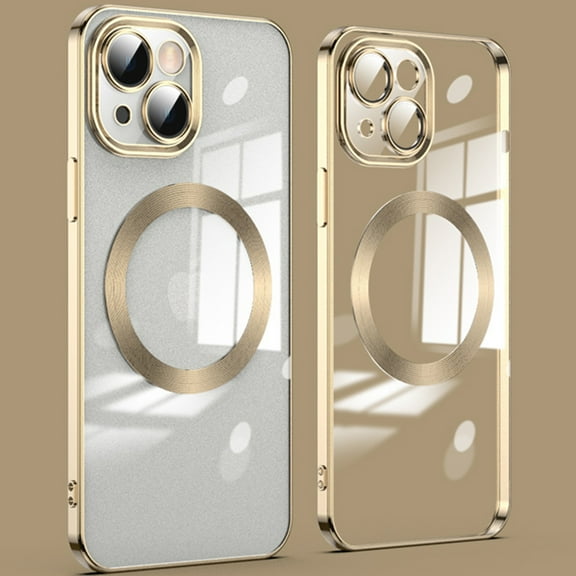 Dteck MagSafe Compatible with iPhone 15 Case, Magnetic Clear Case for iPhone 15, Slim Plating Edge Soft TPU Cover Shockproof Phone Case 6.1 Inch,Gold