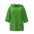 thumbnail image 6 of Pullover Sweaters for Women Hooded Side Slit Ribbed 3/4 Batwing Sleeve Sweaters Soft Ribbed Knitted Drawstring Sweatshirts Trendy Sweatshirts Daily Office Work Travel Outfits, Green M, 6 of 6