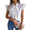 thumbnail image 2 of Blusas de gasa con cuello de pajarita de verano para mujer, blusas de gasa con cuello de pajarita de verano para mujer, camisas de gasa con cuello de pajarita para mujer, valor inmejorable, 2 of 9