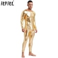 thumbnail image 2 of Lencería para hombre, mono de cuerpo entero de una pieza, leotardo metálico brillante, Ropa de baile, mono ajustado de manga larga, trajes de baile en barra, 2 of 5