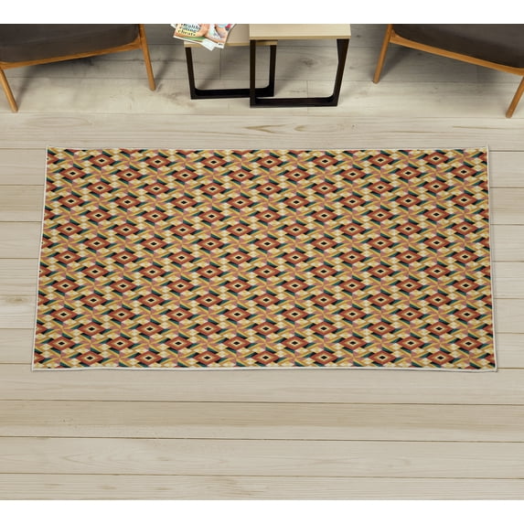 Modern Decorative Rug, Retro 60s 70s Vintage Geometrical Rounds Triangles Pattern Art Image, Quality Carpet for Bedroom Dorm and Living Room, 6 Sizes, Paprika Mustard, by Ambesonne