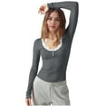thumbnail image 4 of FRSASU Women Y2K Lace Patchwork Tee Top Long Sleeve Fairy Grunge T-Shirts Vintage Aesthetic Slim Top Dark Gray, 4 of 6