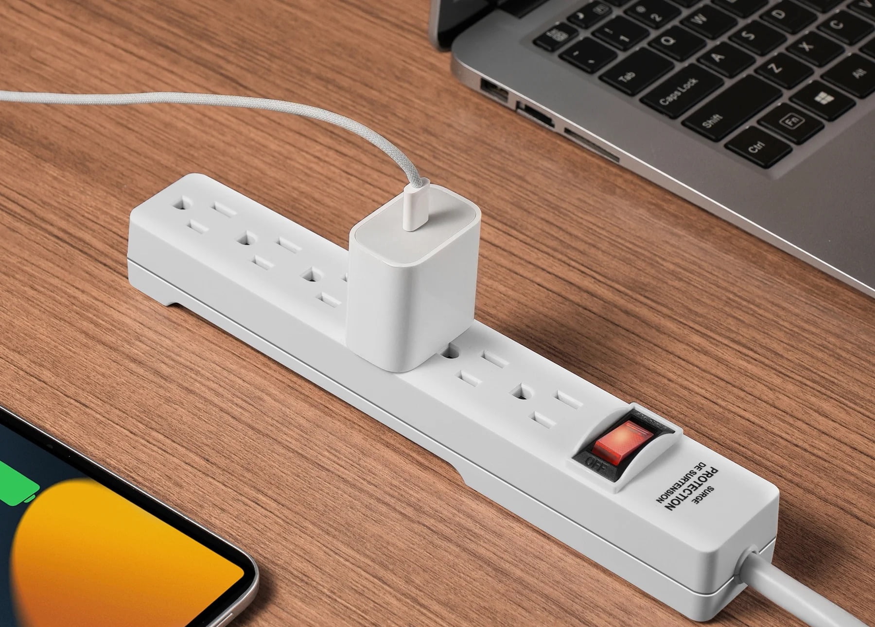 Hyper Tough Surge Protector Power Strip, 6 Outlets, 2.5 ft Extension Cord, Grounded, White, 2-Pack