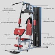 Multifunctional Home Gym 138lb Weight Stack Machine with Pulley System, Arm Press Frame, Leg Developer, Power Tower and Stepper, Dual Station Workout System for Total Body Training