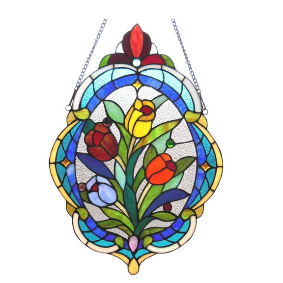 KELDA Tiffany-glass Tulip Window Panel 15.5x22.5
