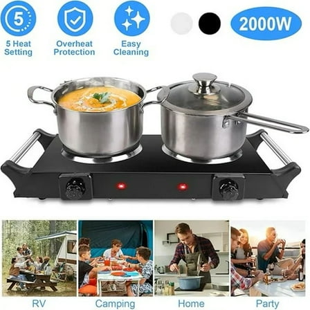 2000W Double Countertop Burner, Portable Electric Hot Plate and Stove with 5 Temperature Controls, Lightweight Burner Cooktop for Kitchen, Dorms, Apartments, RV, Black