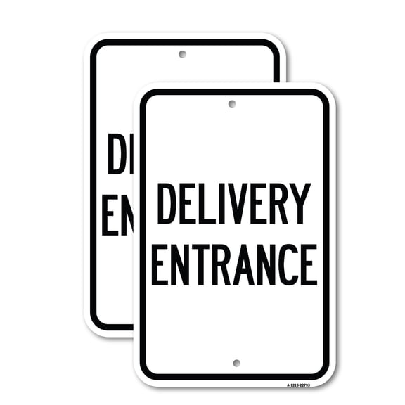 (2 Pack) Traffic Entrance Sign Delivery Entrance | 12" X 18" Heavy-Gauge Aluminum Sign | Rust Free Aluminum, Weather Resistant, Waterproof, Fade Resistant, 2 Pre-drilled Holes