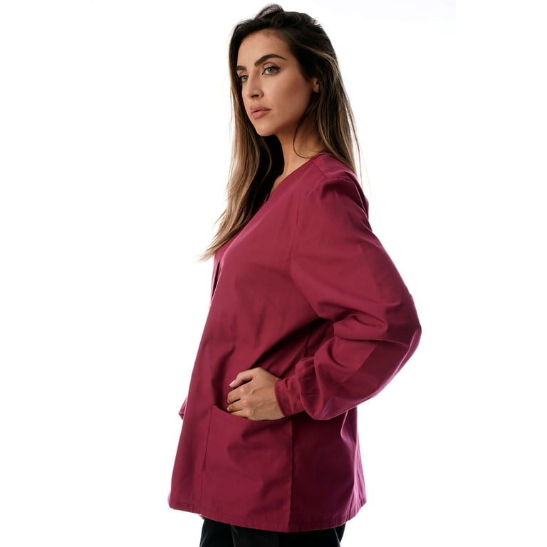 Just Love Women s Solid Scrub Jacket Comfortable and Professional Uniform Coat Burgundy 1X
