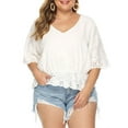 thumbnail image 1 of Femmes Grande Taille de Couleur Unie Creux sur V Cou Chemise à Manches Courtes, 1 of 2
