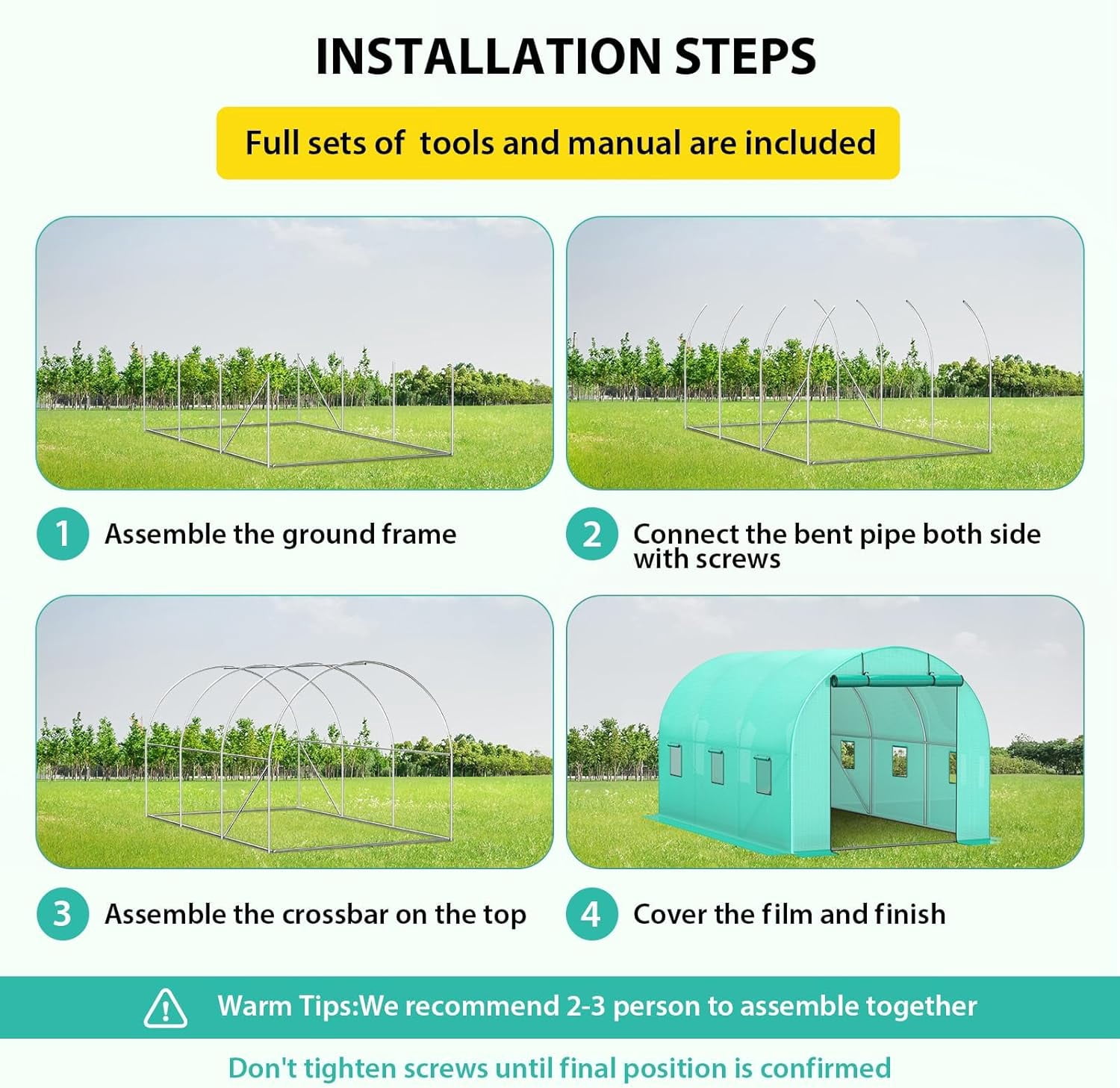 Acekid 8x13x7FT Walk-in Greenhouse, Portable Tunnel Tent with 19x0.6 Galvanized Pipes, Full-Opening Zipper Door & 6 Screen Windows, Outdoor Greenhouse