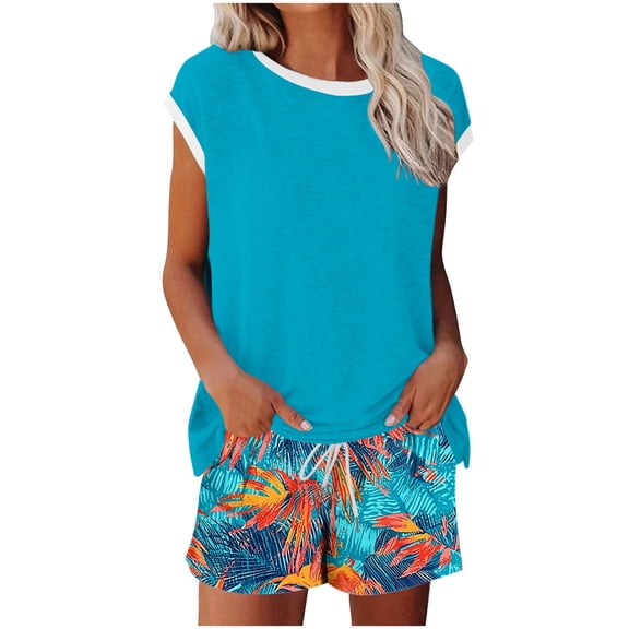 Casual Outfits for Women Summer Travel Short Sleeve Top and Short 2 Piece Lounge Set Women Fashion Clothing