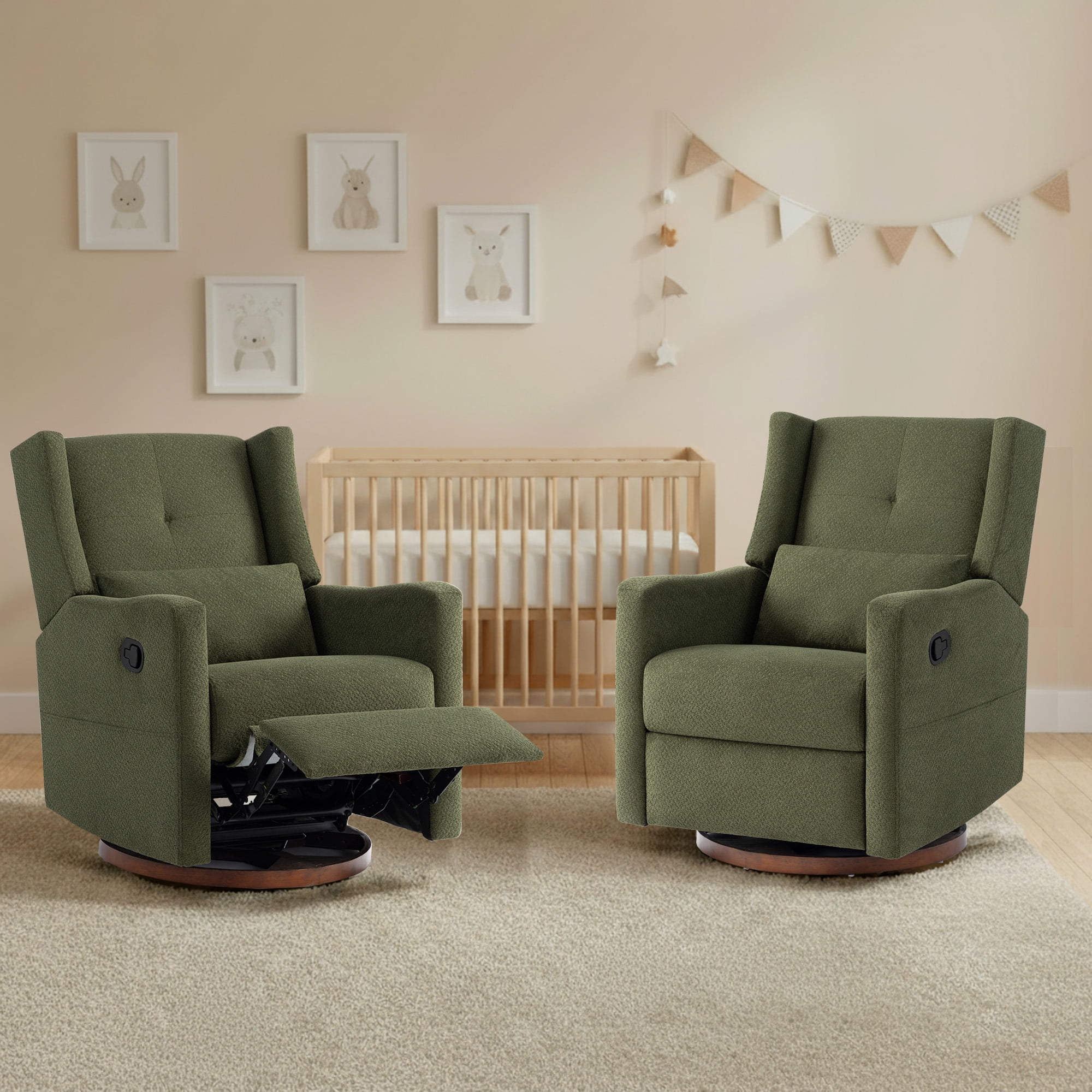 Spruce & Spring Manual Swivel Glider Recliner with Storage Pocket, Moss Green