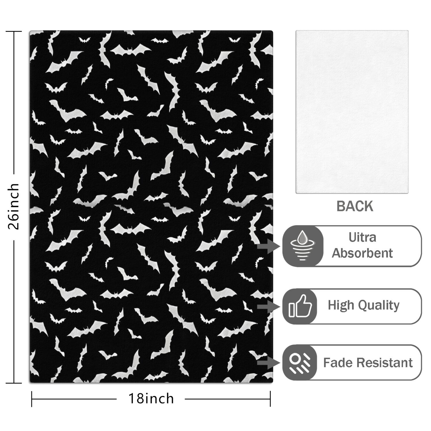 2 Pcs Funny Kitchen Towels,Black Halloween Bats with White Microfiber Dish Towels,Kitchen Tea Towels,Kitchen Towel Set (18" X 26")