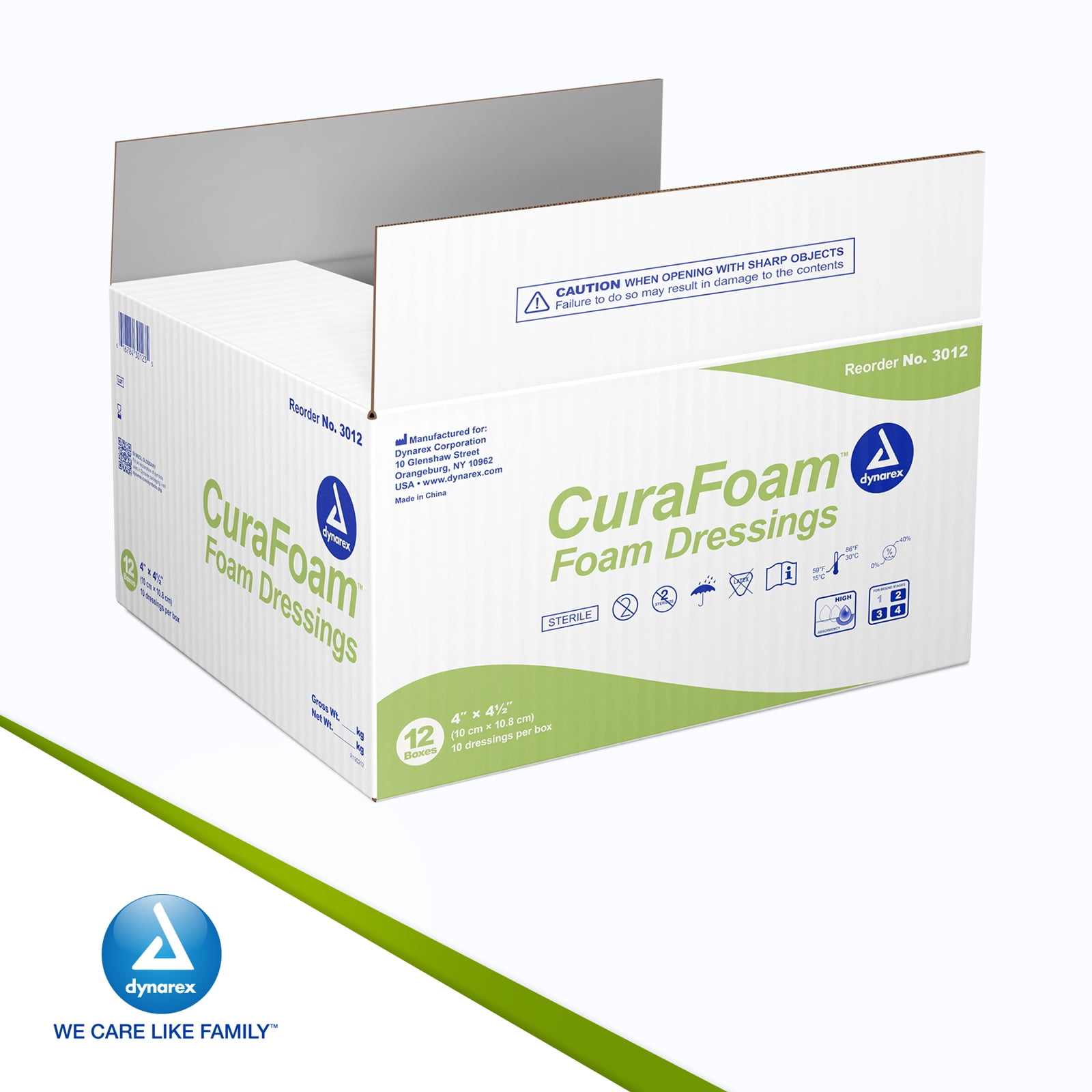 Dynarex CuraFoam Foam Dressings, Non-Bordered, Sterile, Provides Cushioned and Moist Wound Care, Used for Medium to Heavy Exuding Wounds, 4" x 4.25", 1 Case of 120 CuraFoam Dressings (12 Boxes of 10)