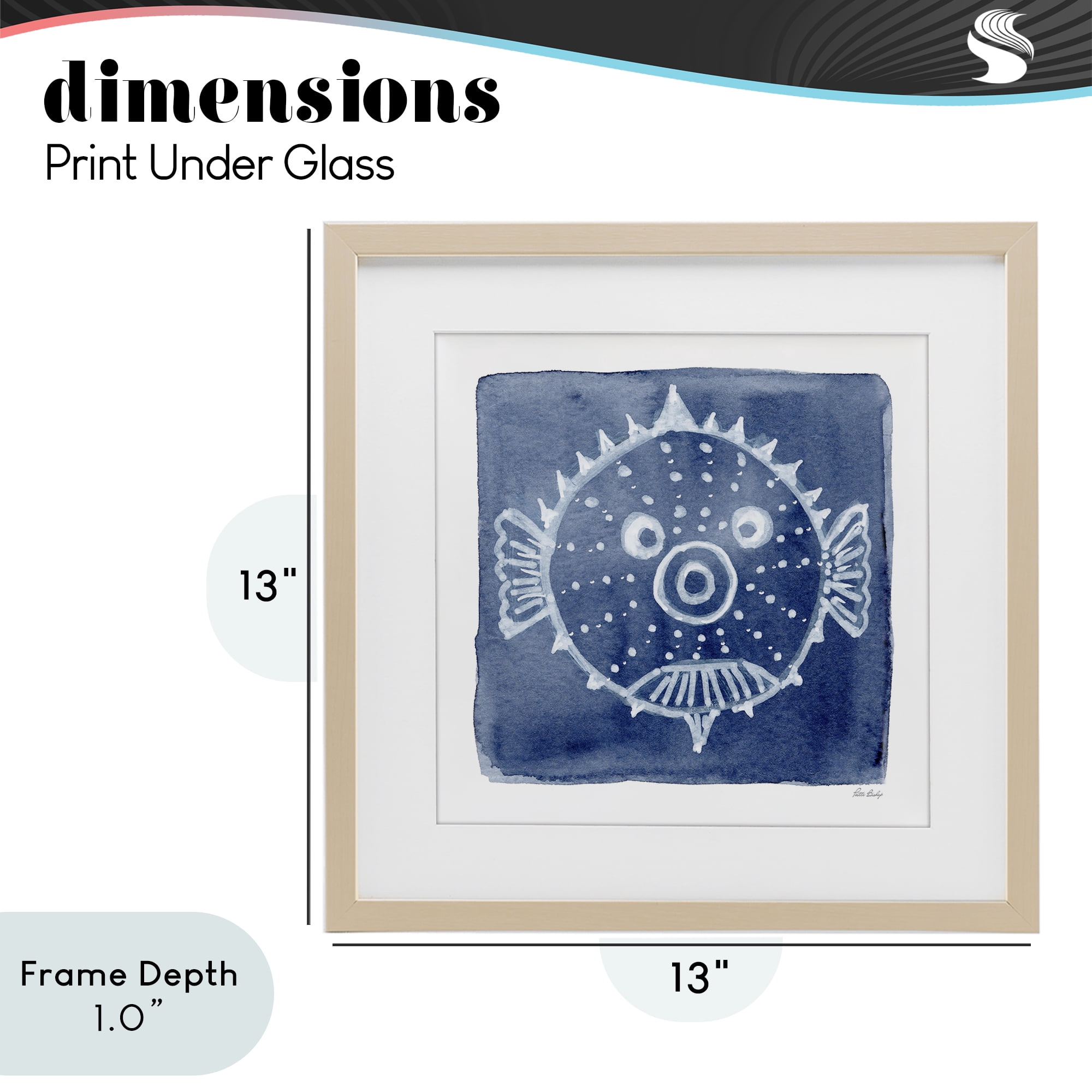 Stupell Industries White Blow Fish on Indigo Birch Framed Print Under Glass, design by Patti Bishop