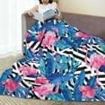 thumbnail image 5 of Flamingo Blanket 80''''x60'''' Watercolor Tropic Pink Flamingos and Orchid with of Trendy Blue Floral Plant Jungle Palm Banana Leaf Blankets Paradise Beach Summer Bird. Black and White Geometric, 5 of 6