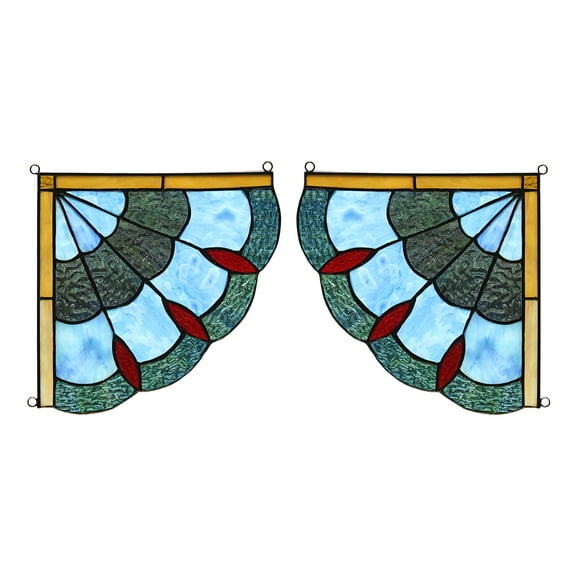 RADIANCE goods 2 Pieces Victorian Stained Glass Window Panel 8"x8"