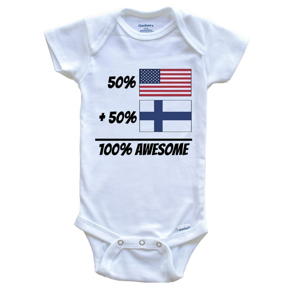 50% American Plus 50% Finnish Equals 100% Awesome Cute Finland Flag Baby Bodysuit, 0-3 Months White