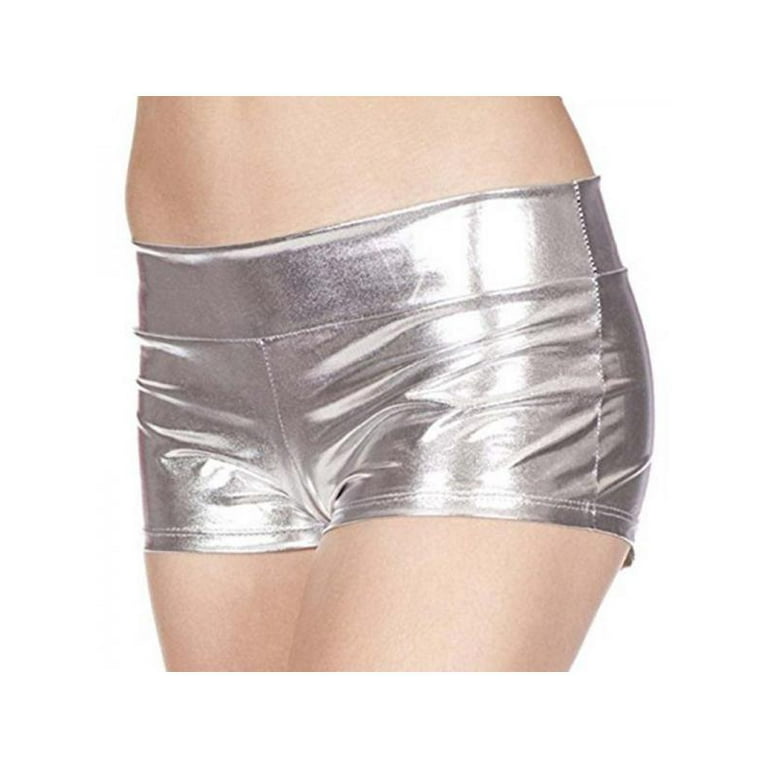 Womens Female Shiny Metallic Shorts Low Rise Booty Shorts