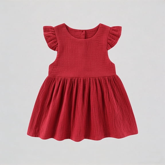 REDARER Girls Flutter Sleeve Tiered Dress Soft Textured Cotton Casual Summer Everyday Outfit,12-18 Months