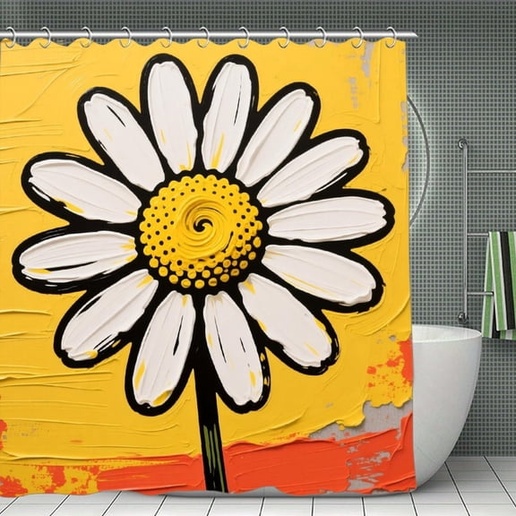 Cute Floral Yellow Daisy Print Shower Curtain,Modern Fabric Waterproof Shower Curtain Set with Hooks 70.8×70.8Inch (180×180cm)