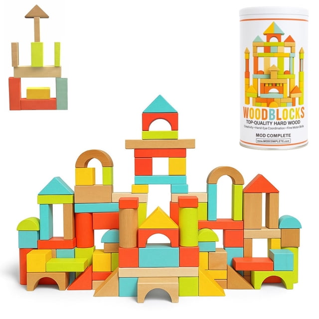 Set de bloques de construcción de madera MOD Complete, 100 piezas, pastel