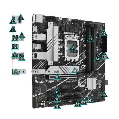 UPC: 0195553984034 | ASUS PRIME B760M-A D4 Intel B760 (LGA 1700)(13th and 12th Gen) mATX motherboard  PCIe 4.0  two M.2 slots  Realtek 2.5Gb Ethernet  DisplayPort  Dual HDMI  SATA 6 Gbps  rear USB 3.2 Gen 2  front USB 3