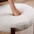 thumbnail image 5 of Guyou Wooden Vanity Chair Set of 2, Modern Sherpa Upholstered Small Ottoman Footstool, Lovely Round Makeup Stool for Bedroom Living Room Makeup Room, White, 5 of 6
