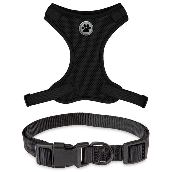 Vibrant Life Mesh Adjustable, Reflective Dog Walking Harness, with Dog Collar included, Black, Medium