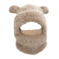 thumbnail image 4 of UngA Girls' 3-in-1 Beanie Hat with Scarf & Mask, Fleece-Lined Winter Ear Muff Beanie for Cold Weather (Khaki,3-10 Years), 4 of 7