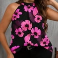 thumbnail image 6 of OYOANGLE Women's Plus Size Floral Print Halter Neck Tank Top Sleeveless Keyhole Back Blouse Black and Pink 1XL, 6 of 6