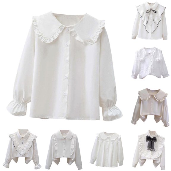 NinXxx Girls Long Sleeve Party Ruffled Button Down Blouse Clear1 13-14 Years