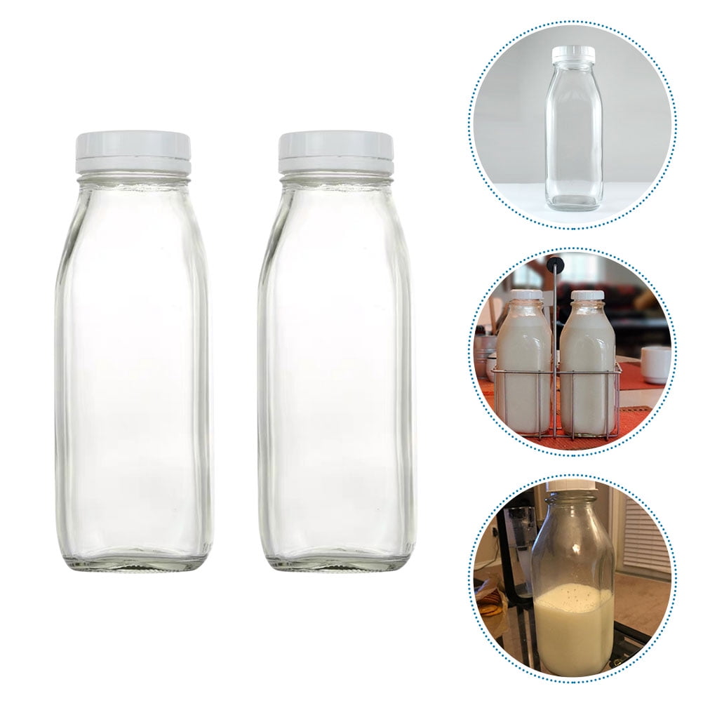 Mizh 2Pcs Glass Bottles Household Juice Bottles Reusable Clear Bottles Milk Bottles for Travel
