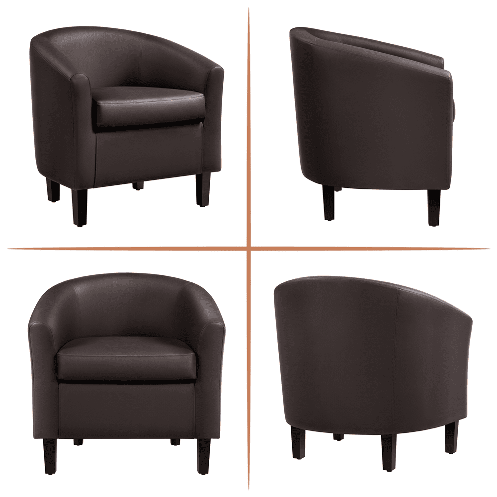 Renwick Faux Leather Barrel Accent Chair for Living Room, Set of 2, Espresso