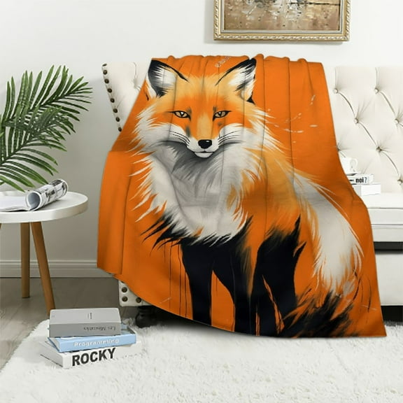 COMIO Fox Blanket, Cute Fox Flannel Throw Blanket, Soft Plush Fox Gifts for Girls Boys, Kids Funny Birthday Ideas, White Orange,