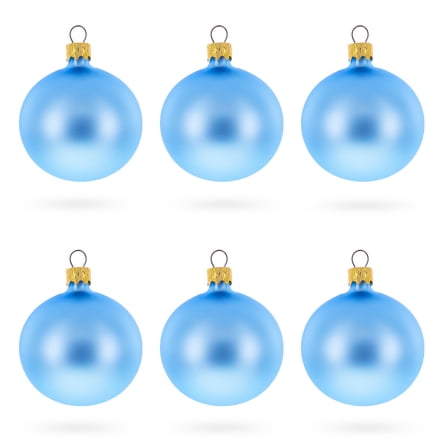 Set of 6 Light Matte Blue Glass Ball Christmas Ornaments 2.4 Inches