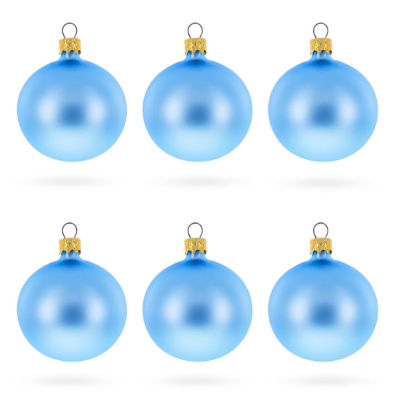 Set of 6 Light Matte Blue Glass Ball Christmas Ornaments 2.4 Inches