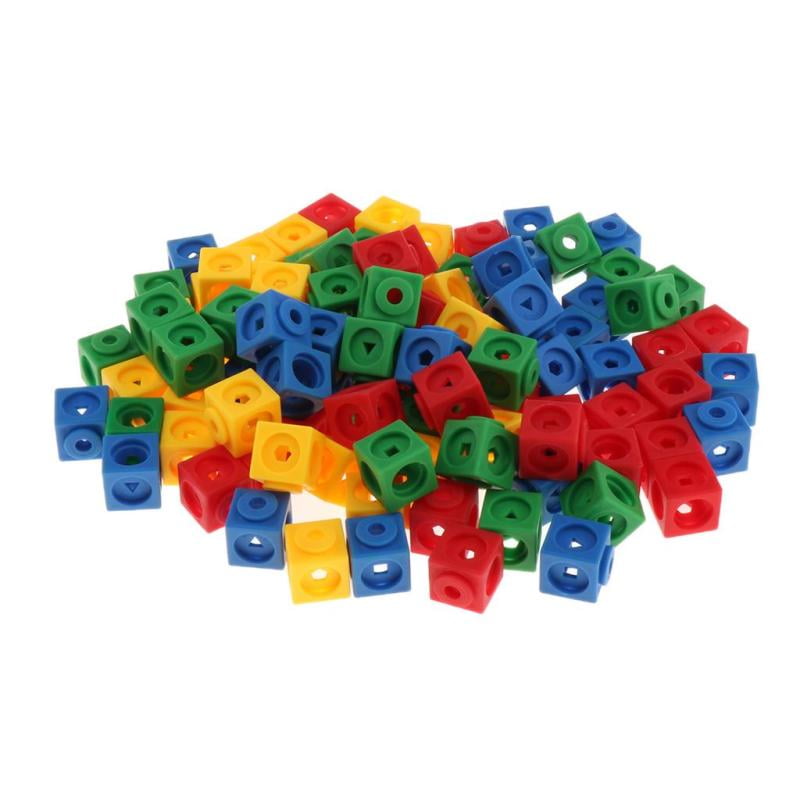 100 Pack Educational Child Interlocking Mathlink Cubes Aids Starter 4-Color 