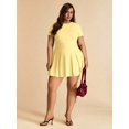 thumbnail image 4 of Yellow Short-Sleeve Pleated Fit & Flare Mini Dress For Women, Plus Size, 4 of 6