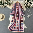 thumbnail image 2 of idosla Women Vintage Crochet Granny Square Cardigan Jumper Long Sleeve Open Front Floral Knit Sweater Knitwear Long Cardigan (Red, FREE SIZE), 2 of 7