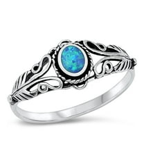 CHOOSE YOUR COLOR Sterling Silver Blue Simulated Opal Boho Ring Band .925 CZ Female Size 7
