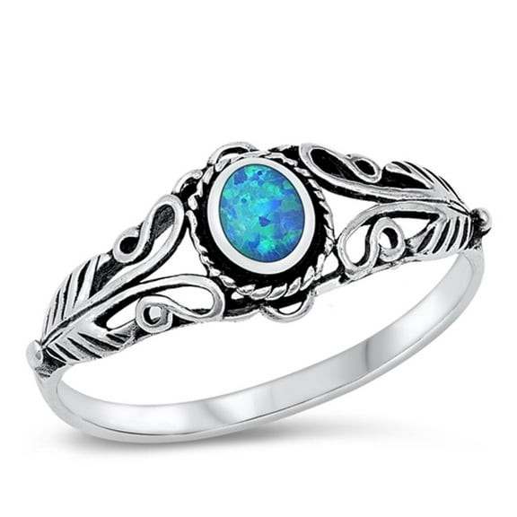 CHOOSE YOUR COLOR Sterling Silver Blue Simulated Opal Boho Ring Band .925 CZ Female Size 8