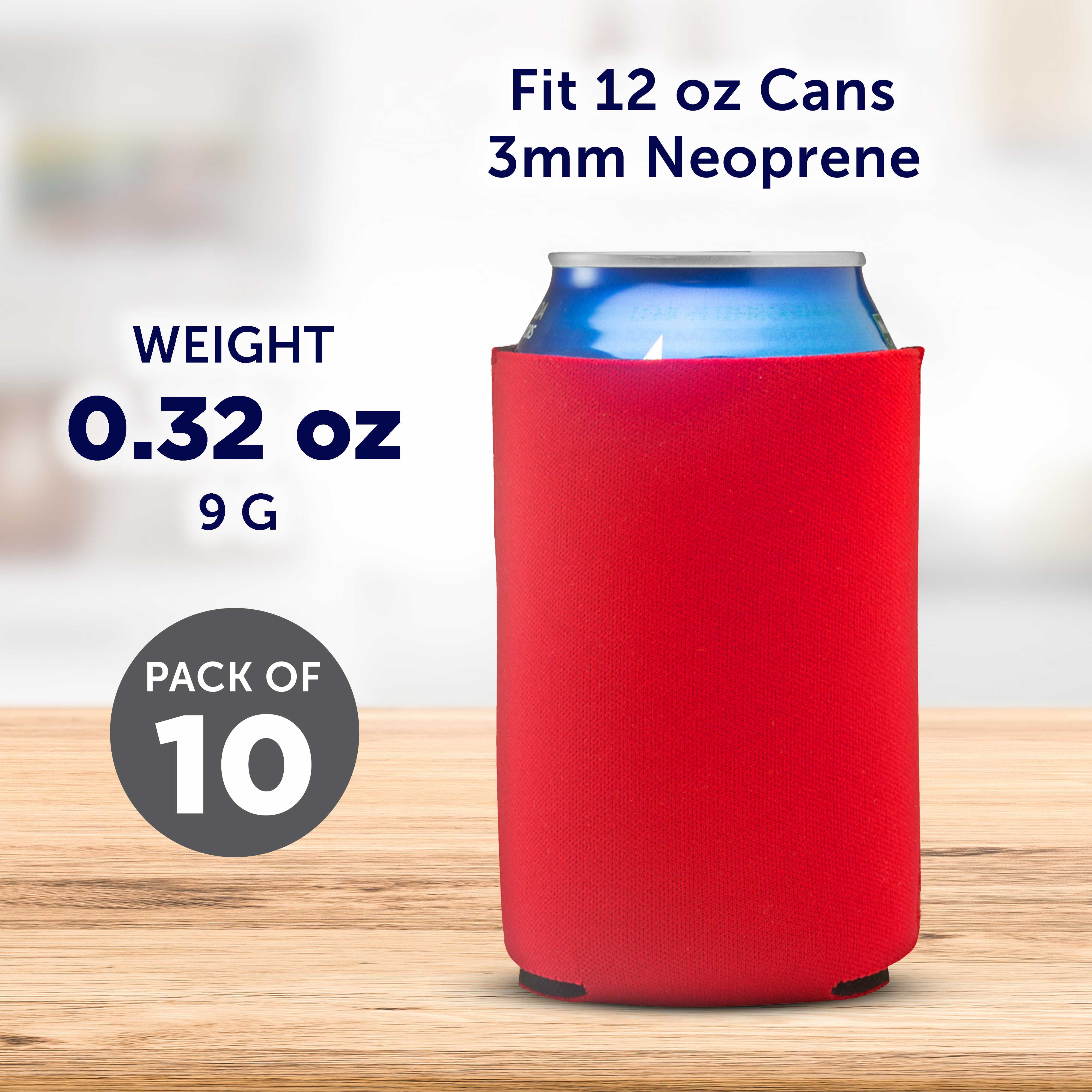 Neoprene Collapsible Can Coolers 12 oz. Set of 10, Bulk Pack - Great for Weddings, Parties, Anniversary, Indoor & Outdoor Events - Red