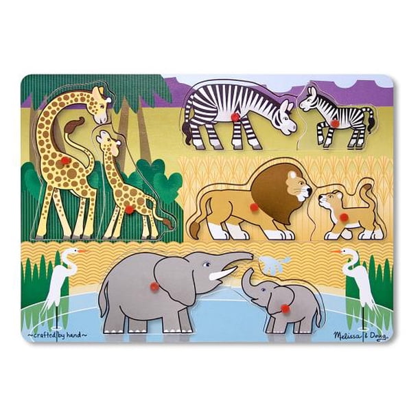 Melissa & Doug Mother and Baby Wild Safari Animals Wooden Peg Puzzle